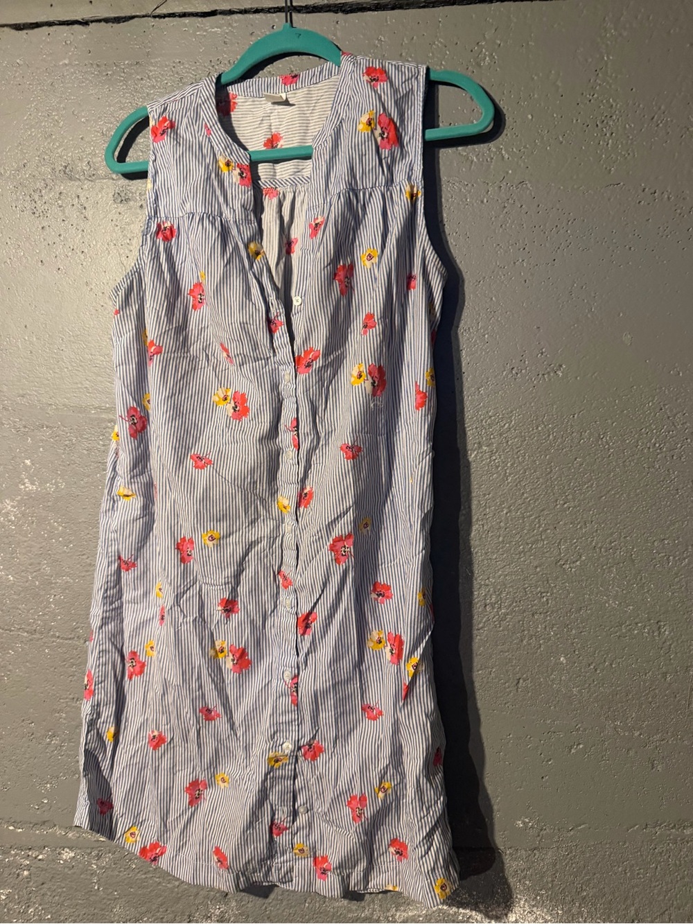 Old Navy Blue and White Striped Sleeveless Floral Button-Front Dress